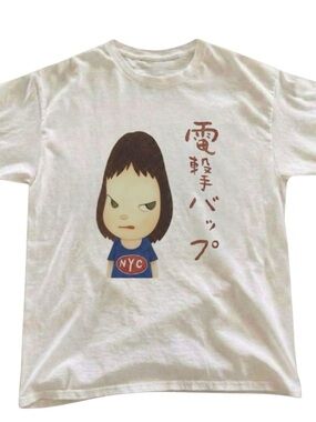Gildan White Short Sleeve Tee Yoshitomo Nara Character Graphic